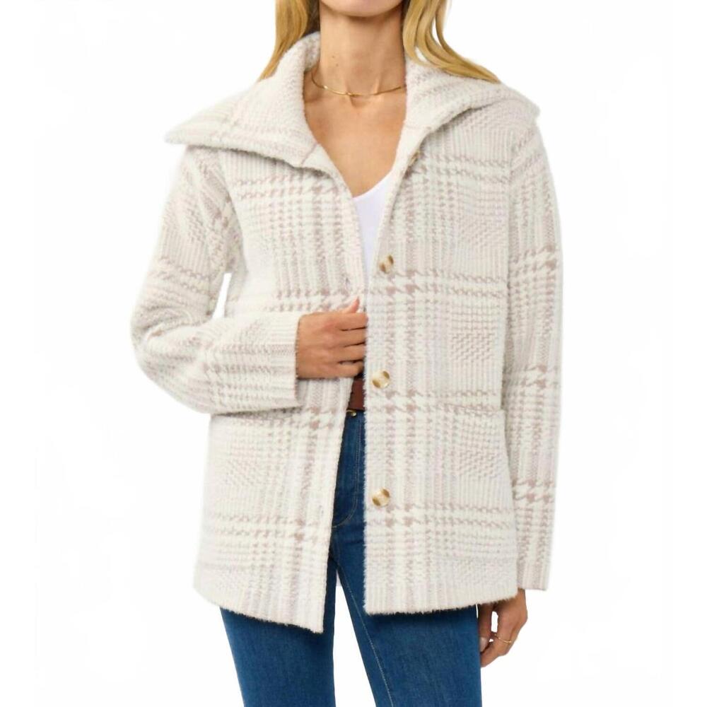 NEW LOVESTITCH plaid button-up sweater jacket in cream